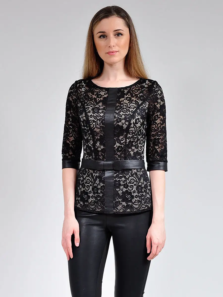 Блузка ажурная черная вечерняя офисная
