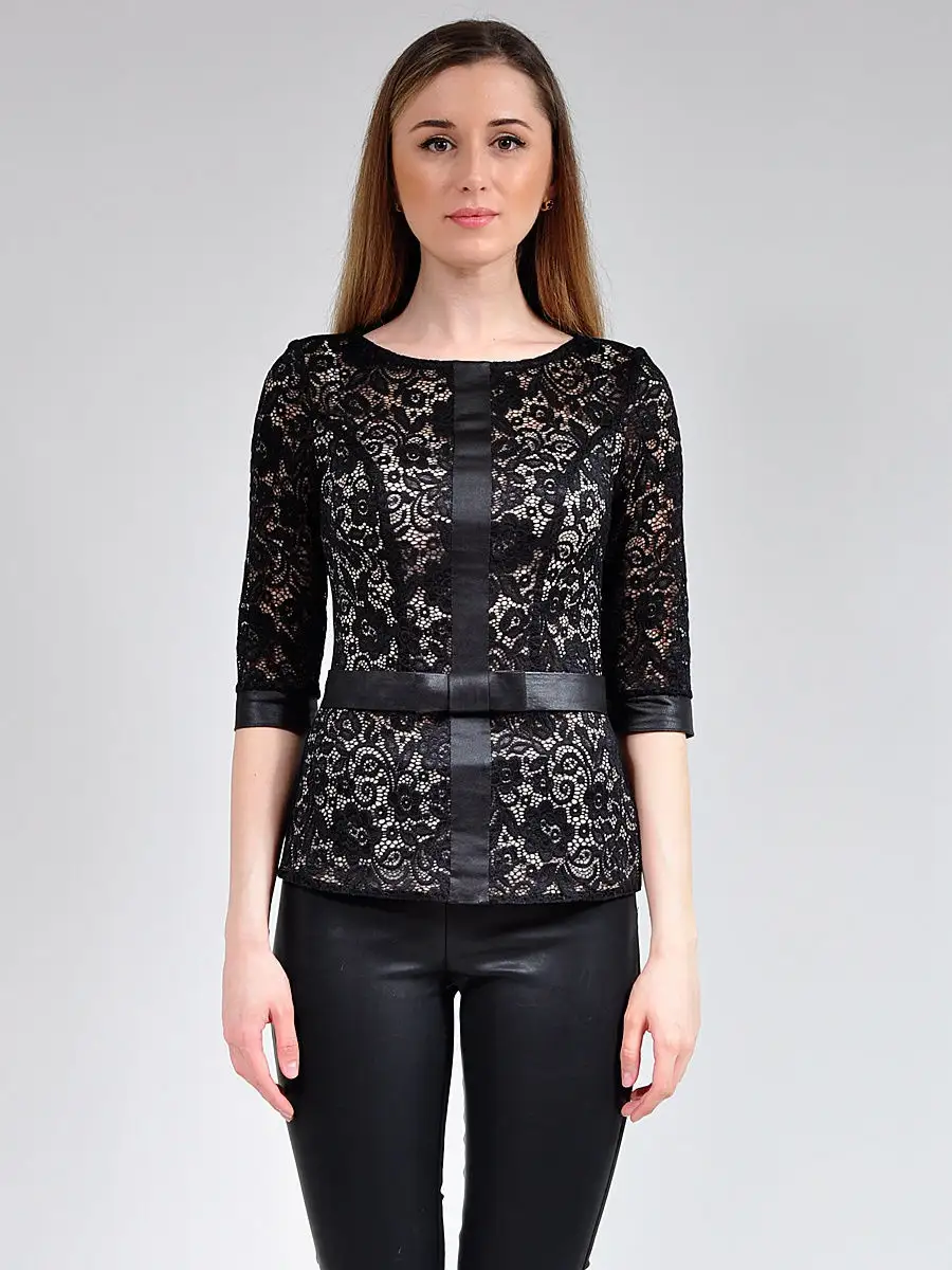 Блузка ажурная черная вечерняя офисная — изображение 2