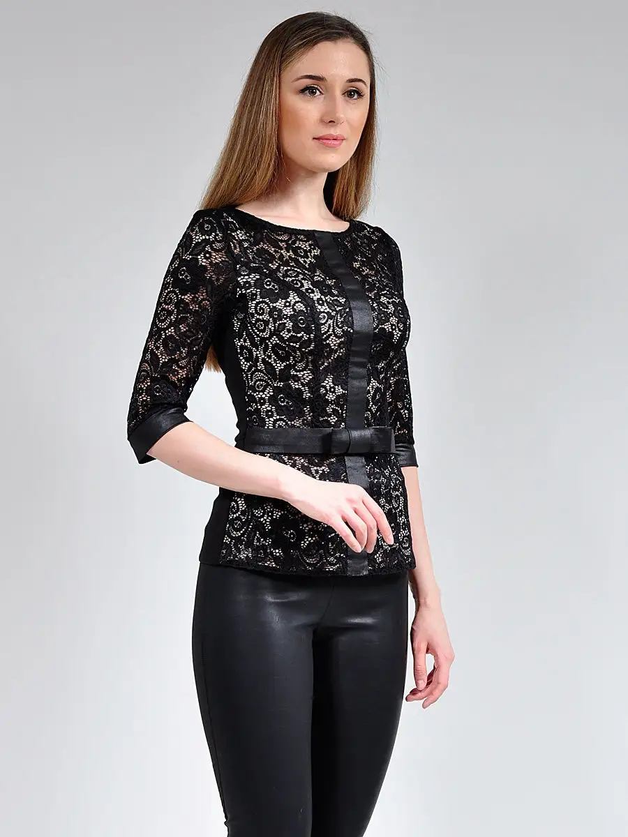 Блузка ажурная черная вечерняя офисная — изображение 3