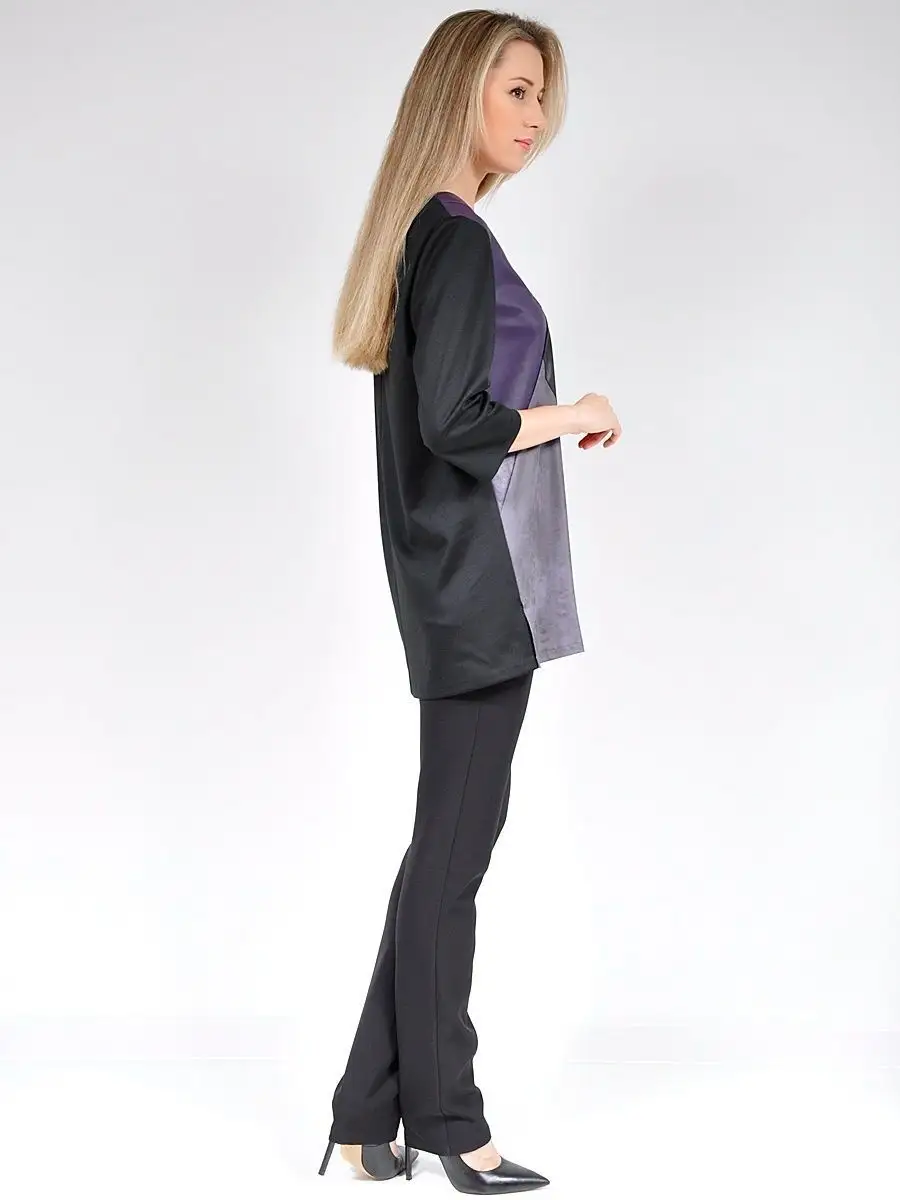 Туника /блузка/ с отделкой из ткани под кожу/ нарядная/большие размеры/блуза — изображение 7