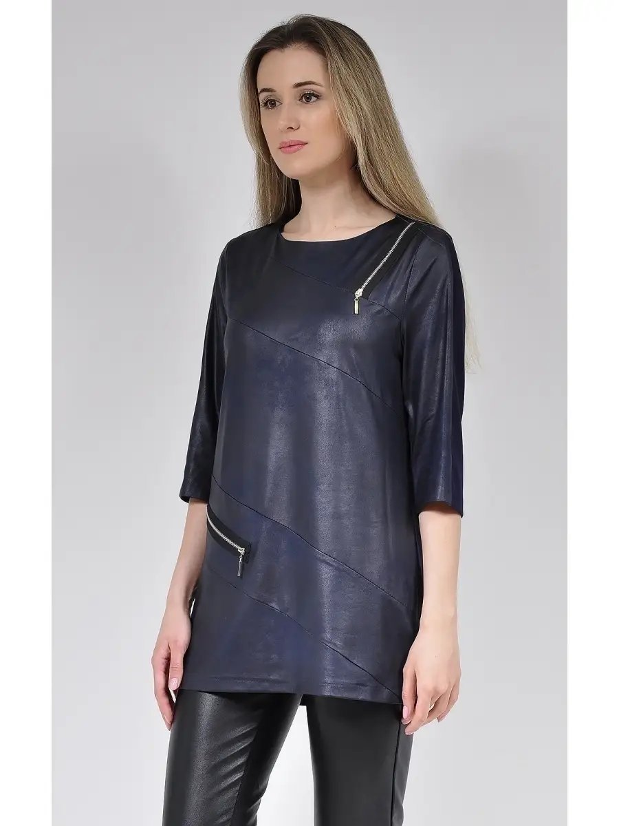Туника из ткани под кожу черная модная