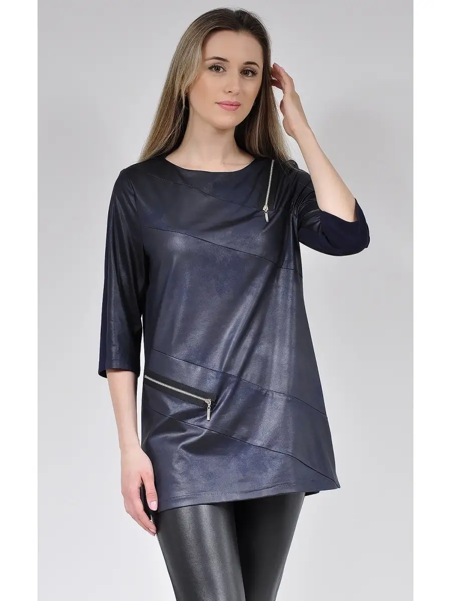 Туника из ткани под кожу черная модная — изображение 3