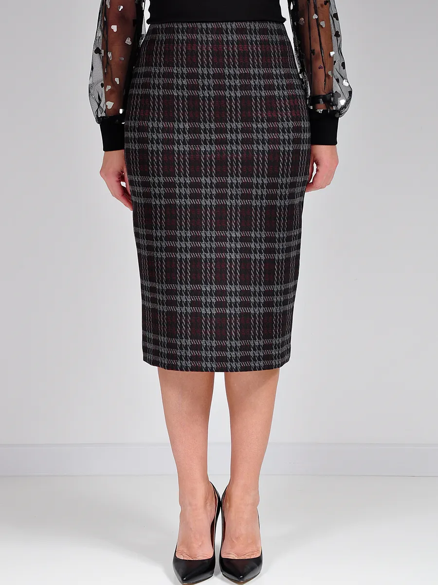 Юбка карандаш клетка миди классическая офис — изображение 3