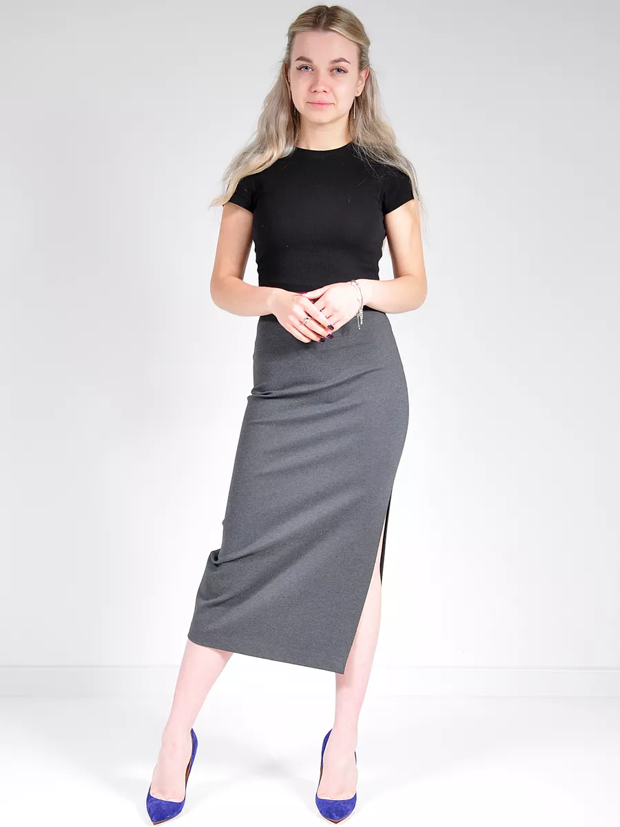 Юбка миди карандаш с разрезом офис — изображение 3