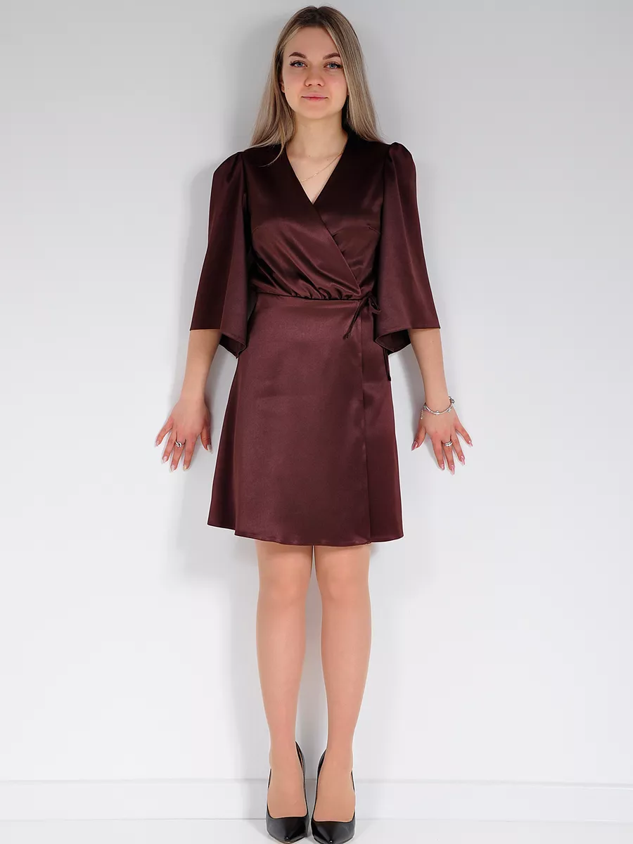 Платье атласное с запахом вечернее офисное — изображение 12