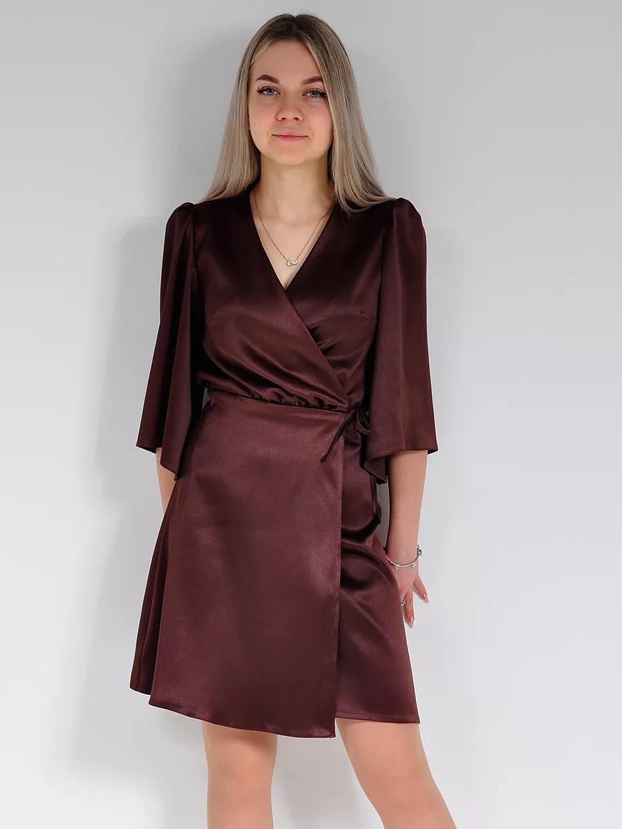 Платье атласное с запахом вечернее офисное — изображение 14