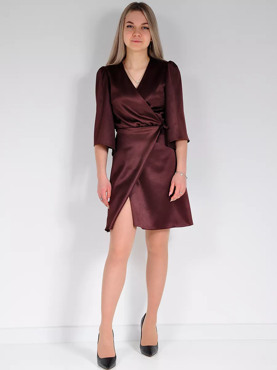 Платье атласное с запахом вечернее офисное — изображение 15
