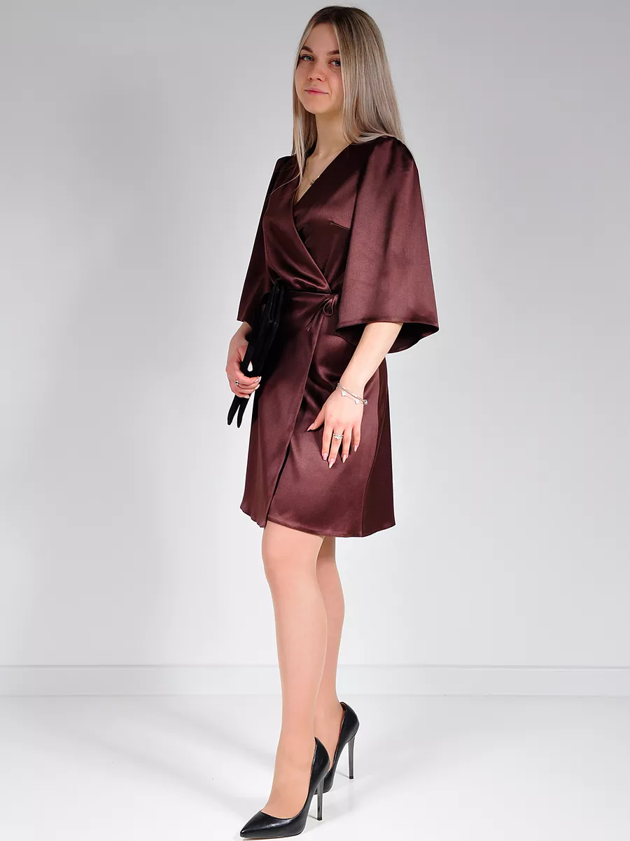 Платье атласное с запахом вечернее офисное — изображение 17