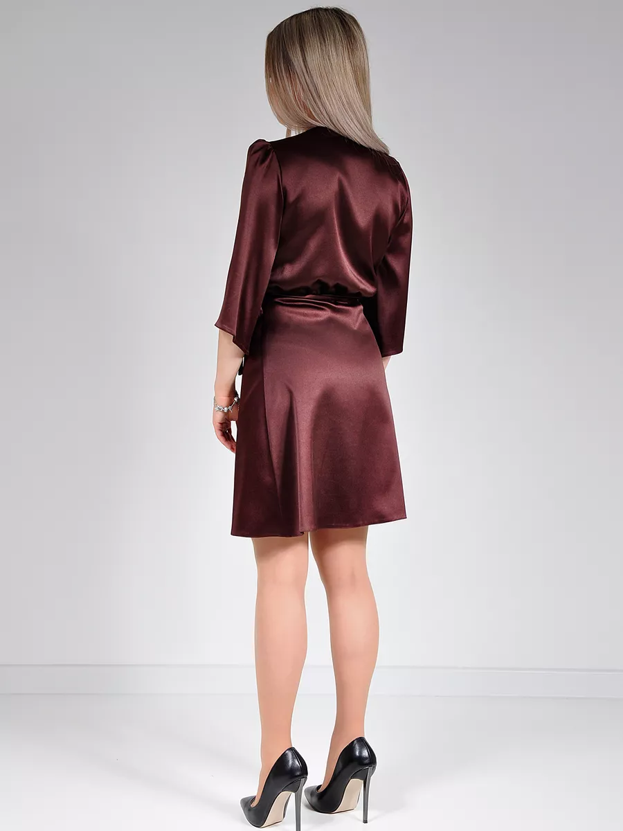 Платье атласное с запахом вечернее офисное — изображение 18
