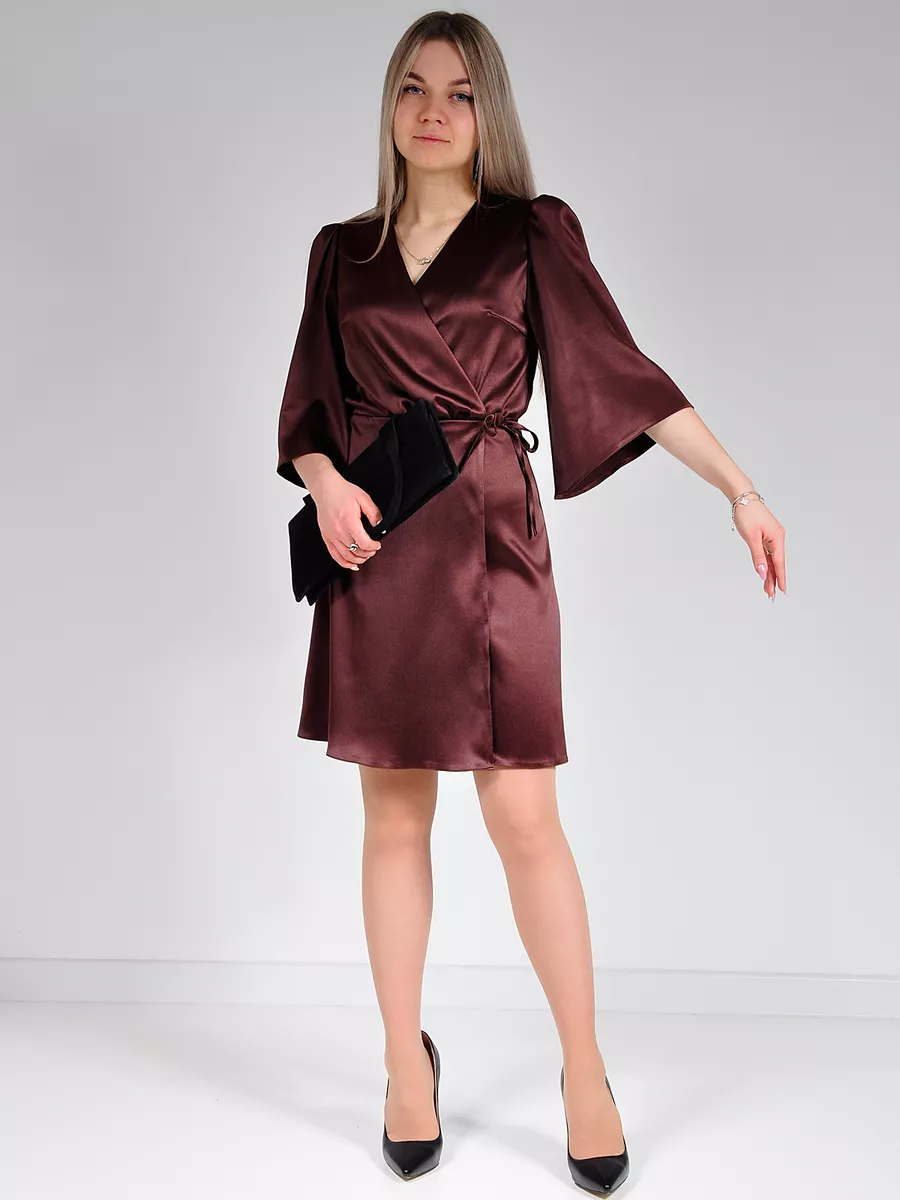 Платье атласное с запахом вечернее офисное — изображение 19