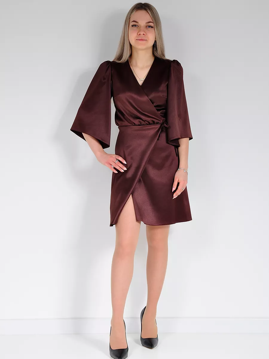 Платье атласное с запахом вечернее офисное — изображение 20