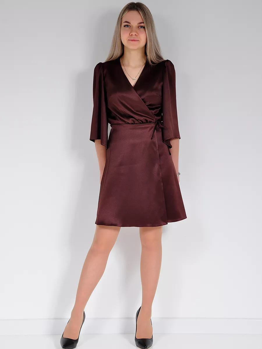 Платье атласное с запахом вечернее офисное — изображение 21