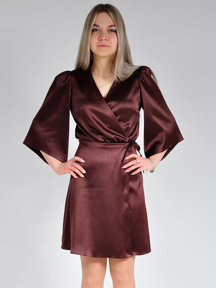 Платье атласное с запахом вечернее офисное — изображение 5