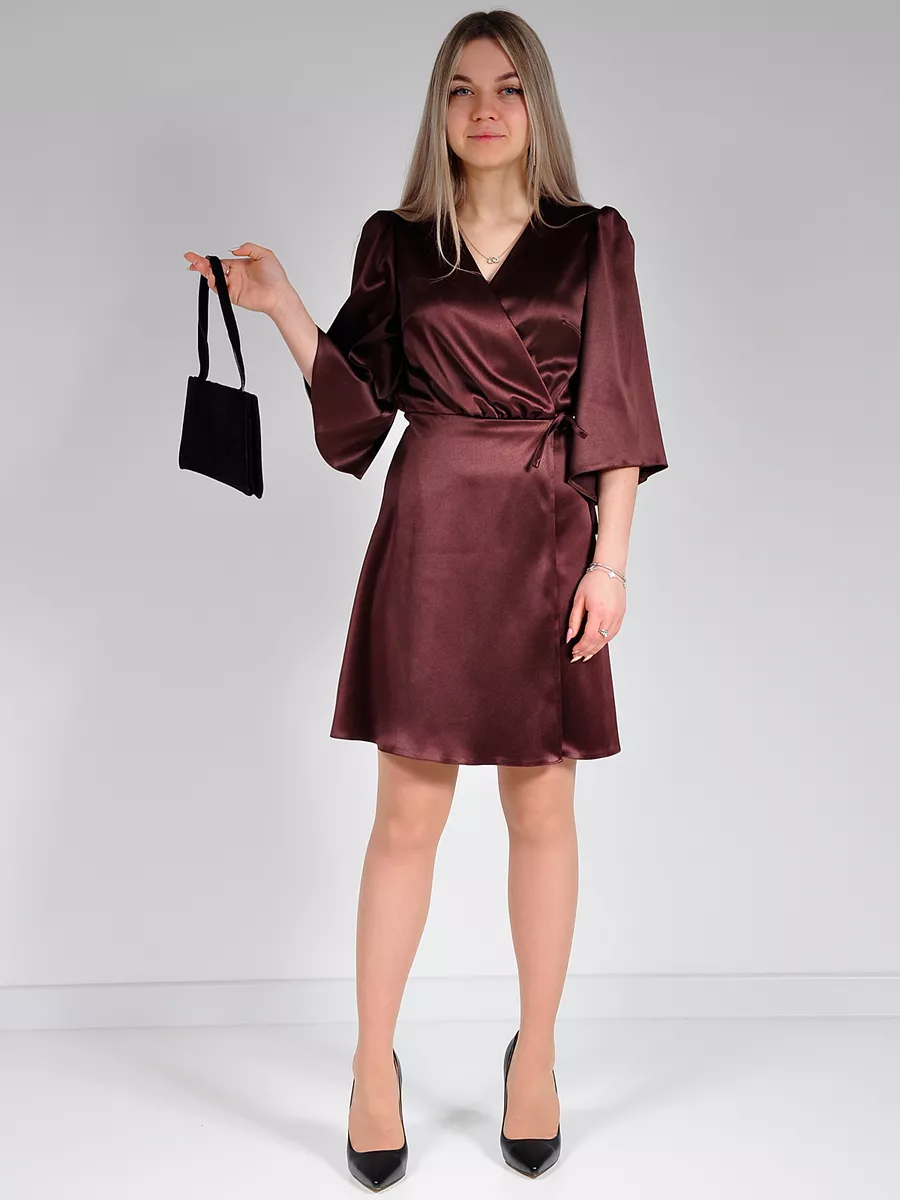 Платье атласное с запахом вечернее офисное — изображение 7