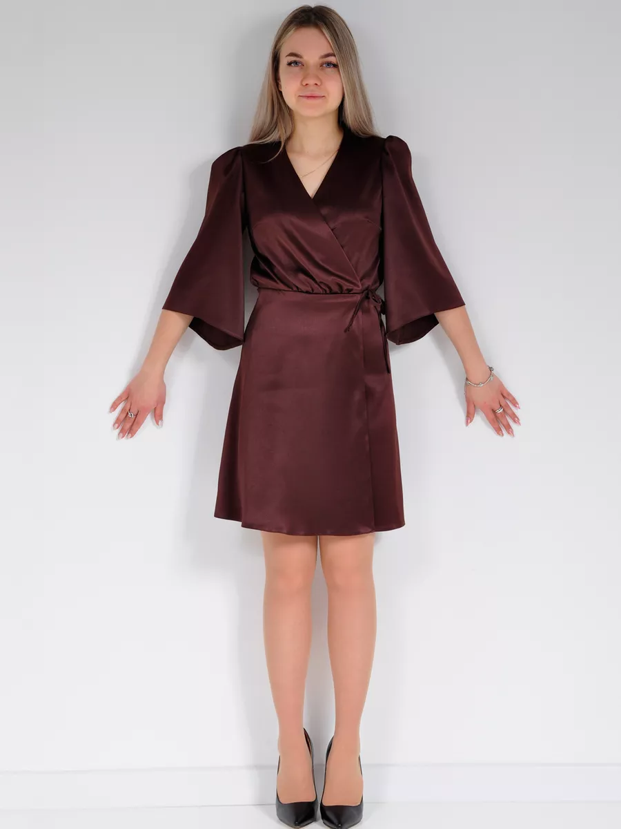 Платье атласное с запахом вечернее офисное — изображение 9