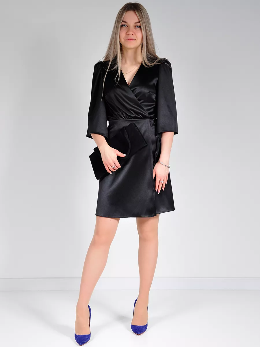 Платье атласное на запах вечернее офисное — изображение 11