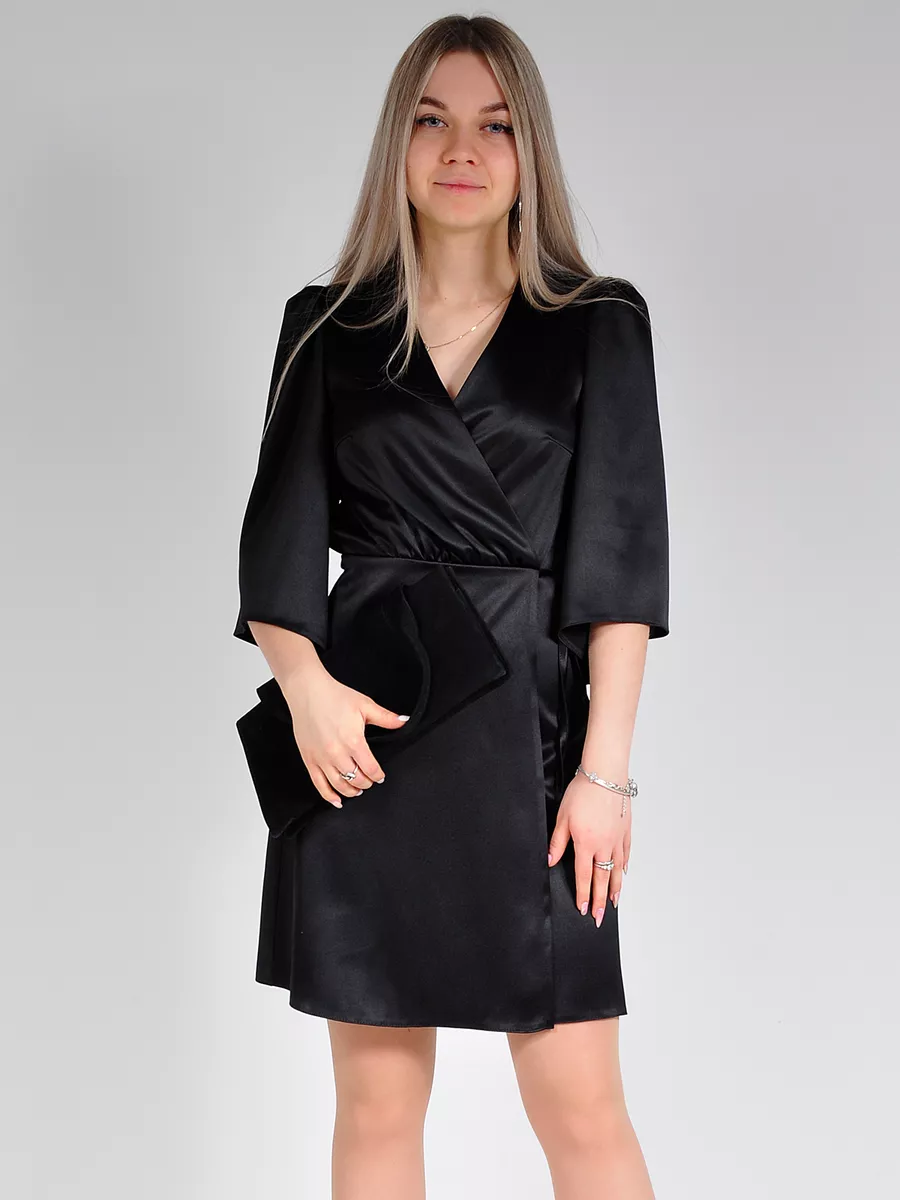 Платье атласное на запах вечернее офисное — изображение 15