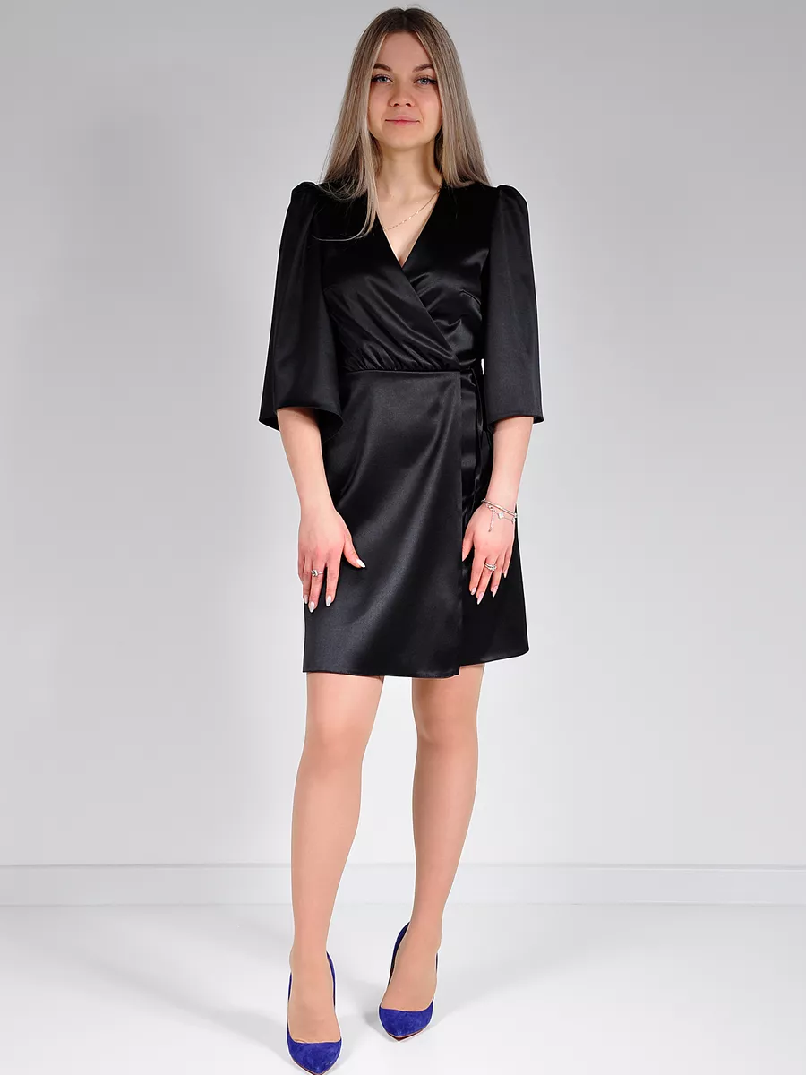 Платье атласное на запах вечернее офисное — изображение 17
