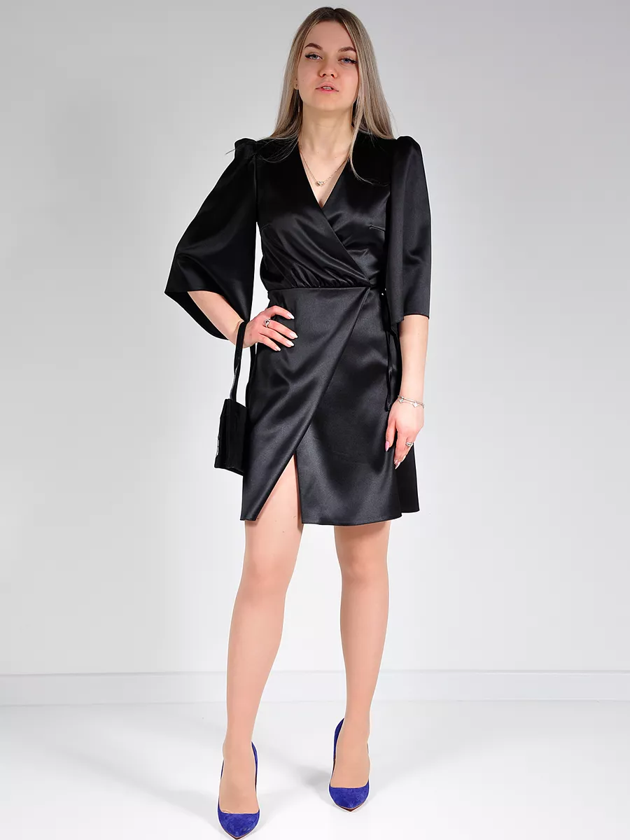 Платье атласное на запах вечернее офисное — изображение 18