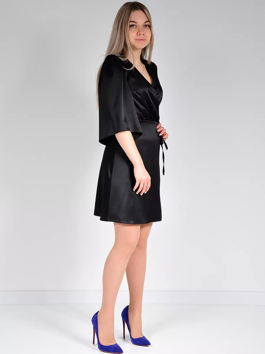 Платье атласное на запах вечернее офисное — изображение 19