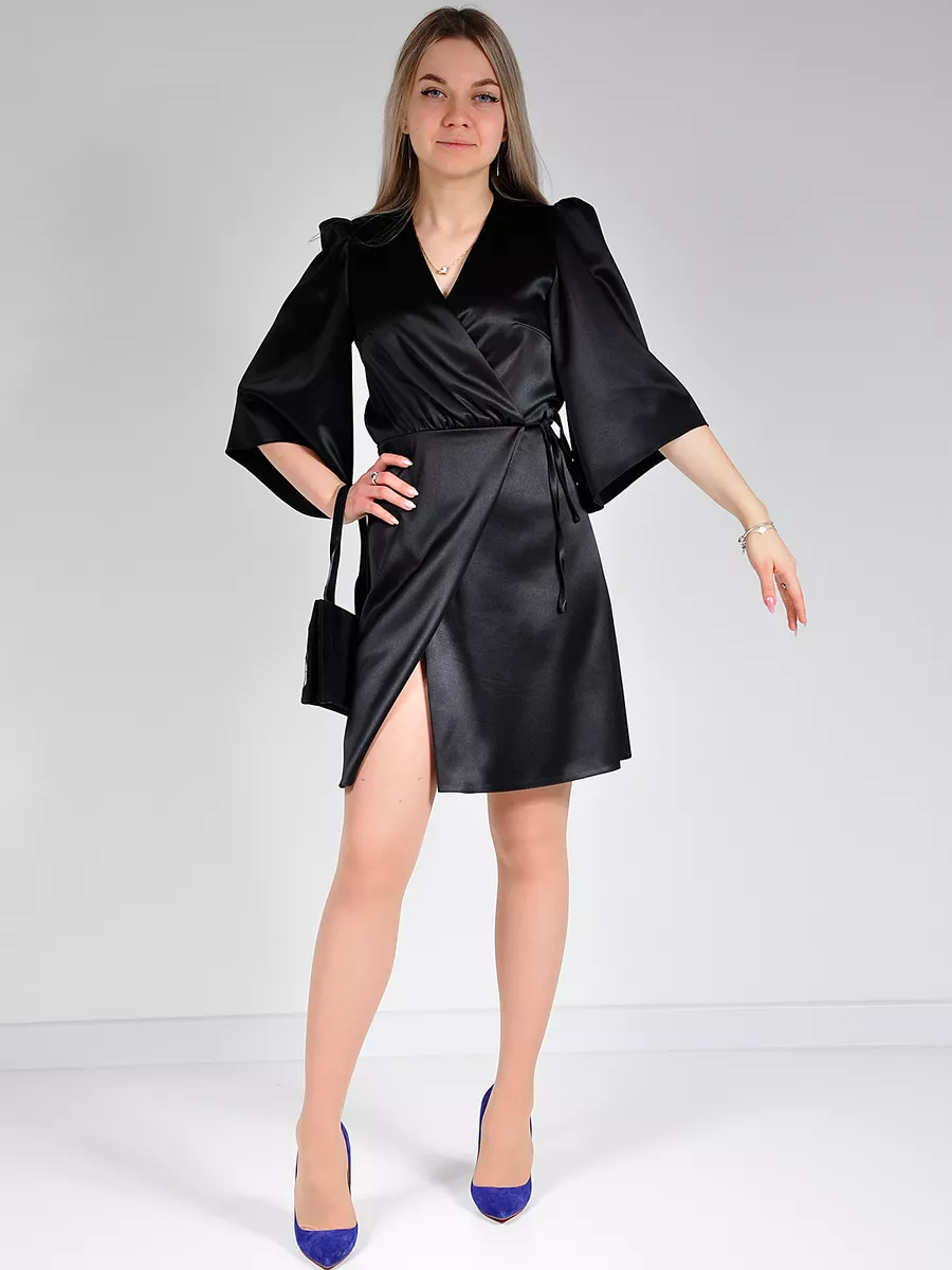 Платье атласное на запах вечернее офисное — изображение 3