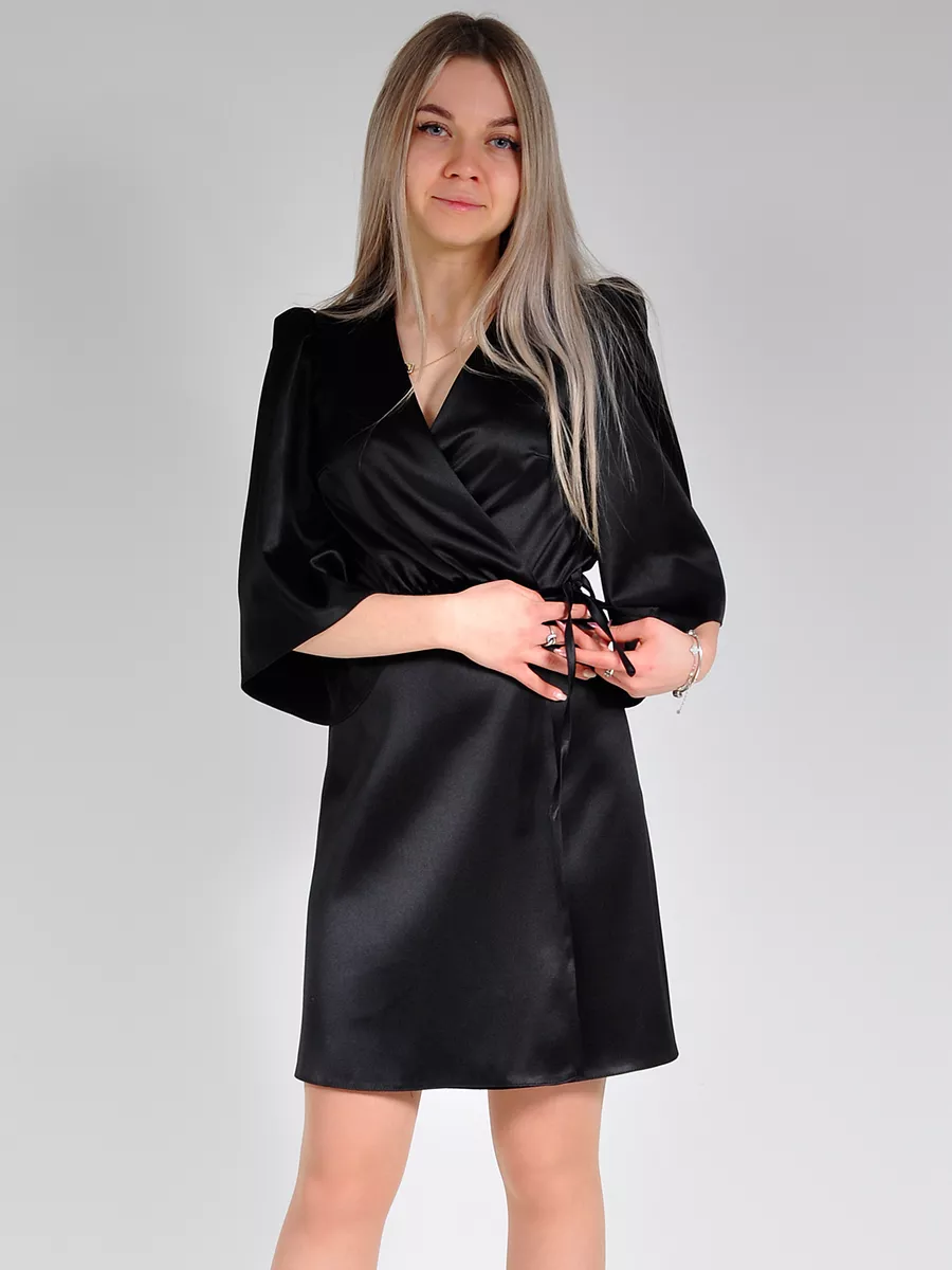 Платье атласное на запах вечернее офисное — изображение 4