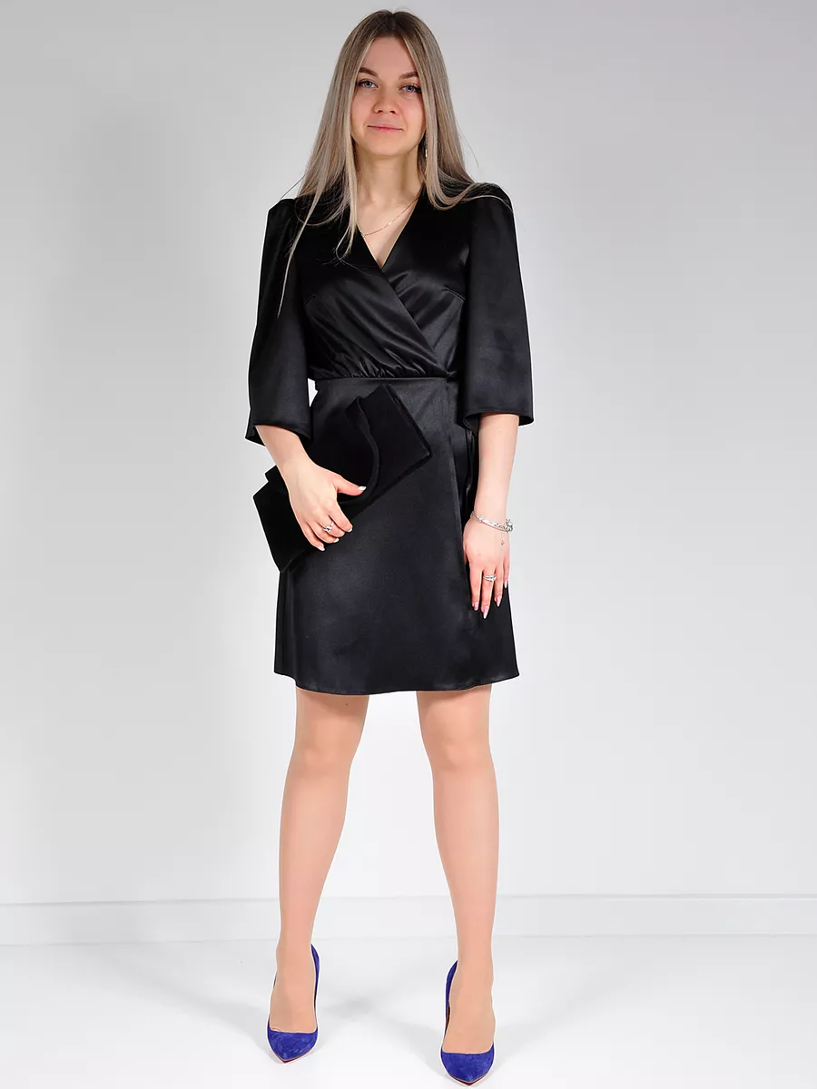 Платье атласное на запах вечернее офисное — изображение 5