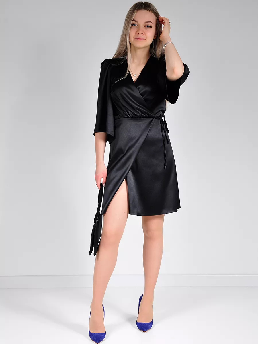 Платье атласное на запах вечернее офисное — изображение 6
