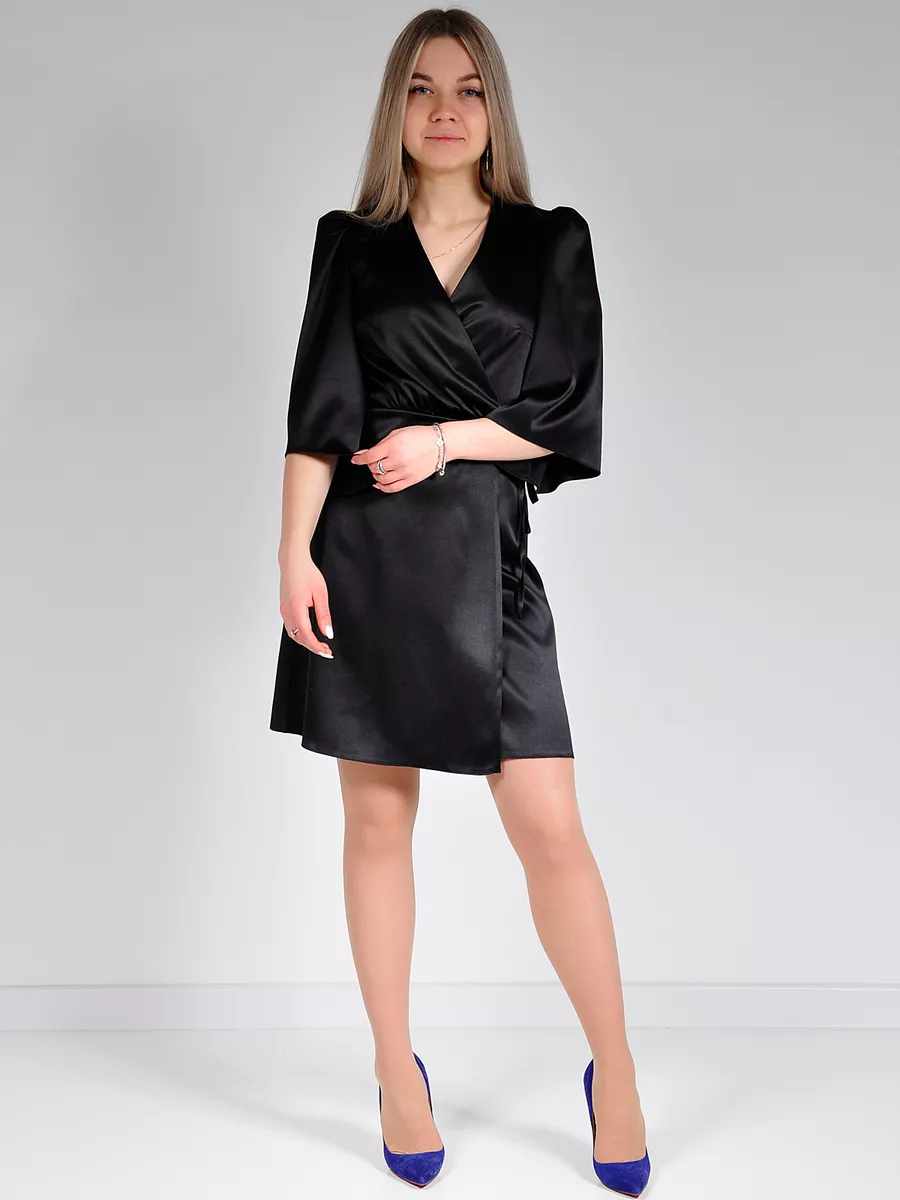 Платье атласное на запах вечернее офисное — изображение 8