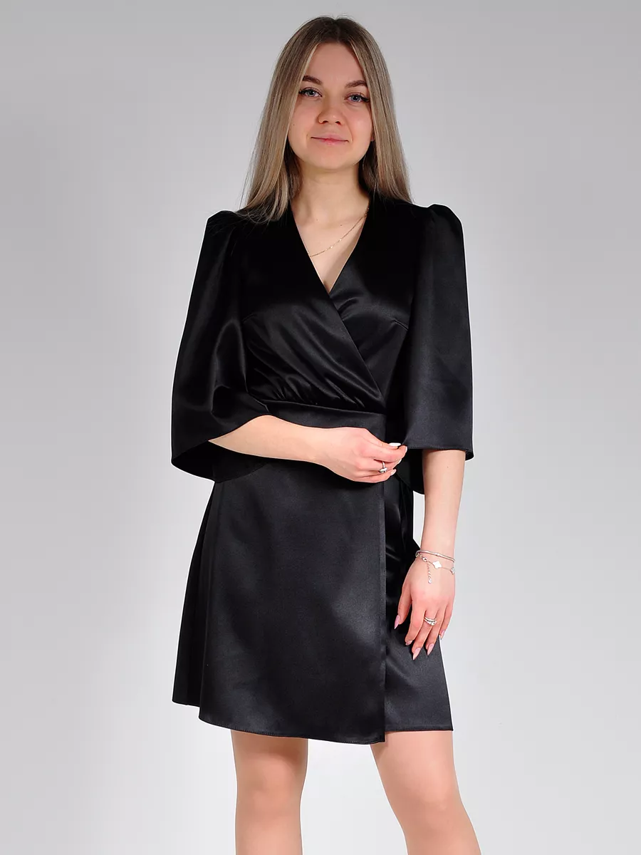 Платье атласное на запах вечернее офисное — изображение 9