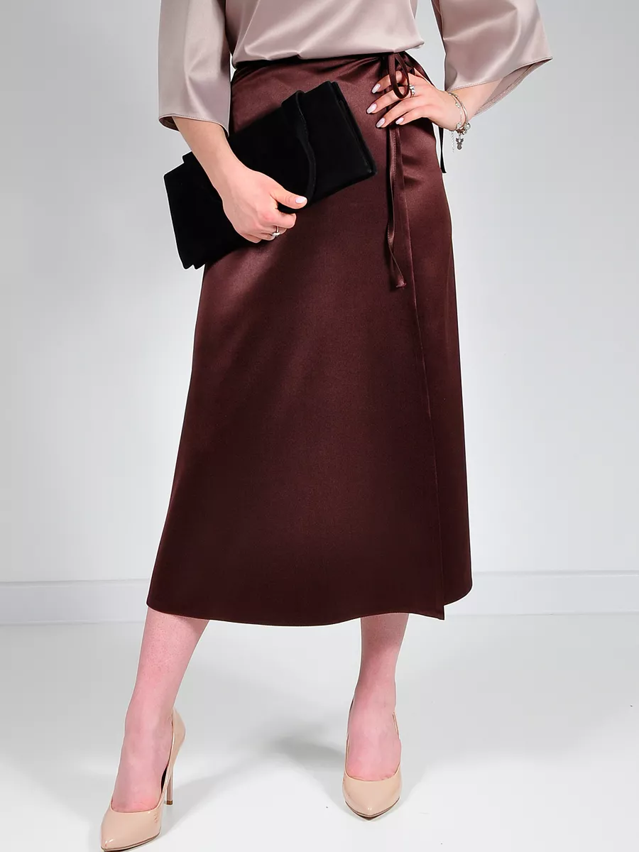 Юбка шелковая атласная миди на запах — изображение 10