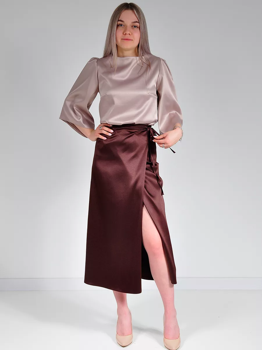 Юбка шелковая атласная миди на запах — изображение 13