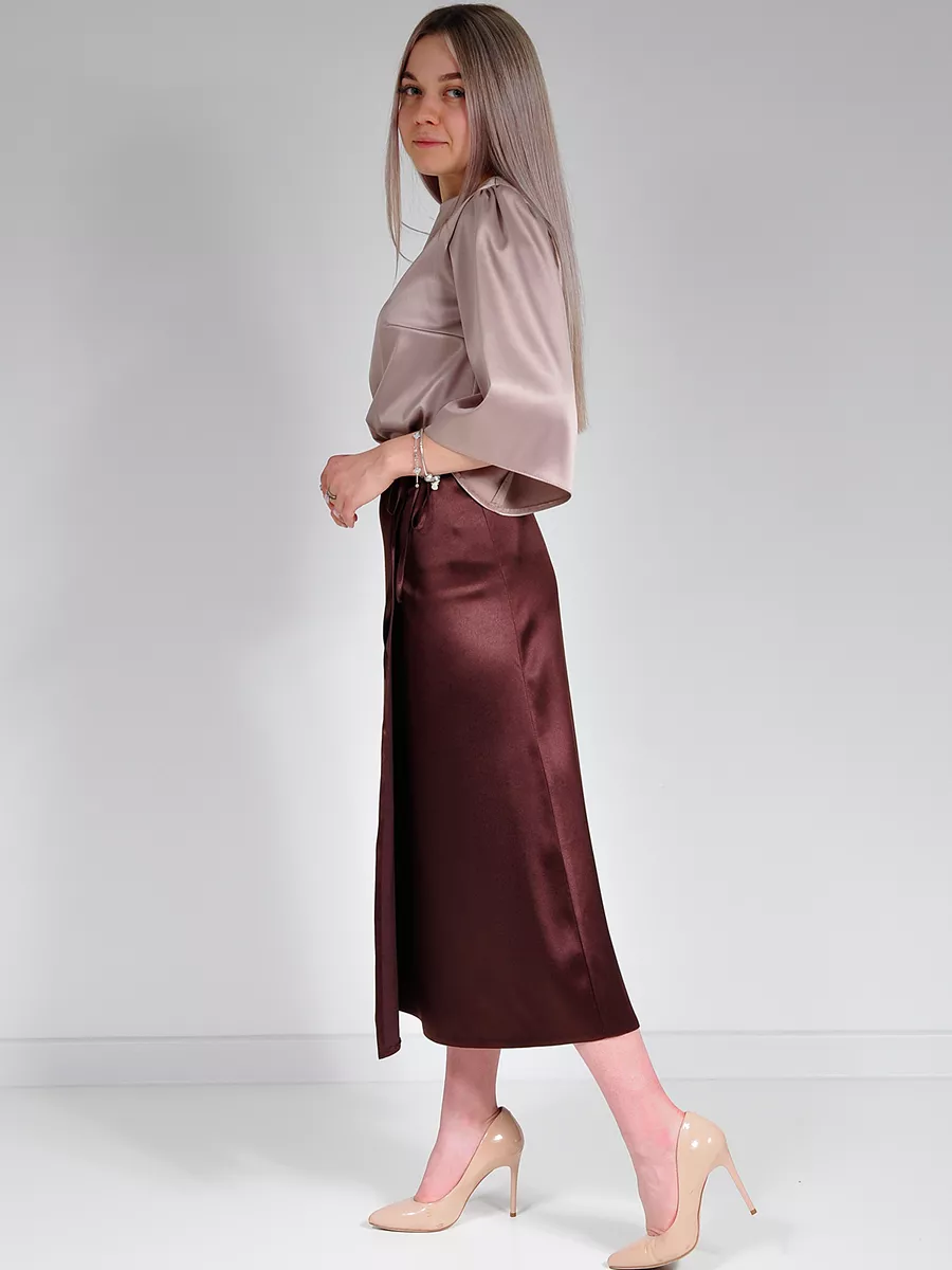 Юбка шелковая атласная миди на запах — изображение 4
