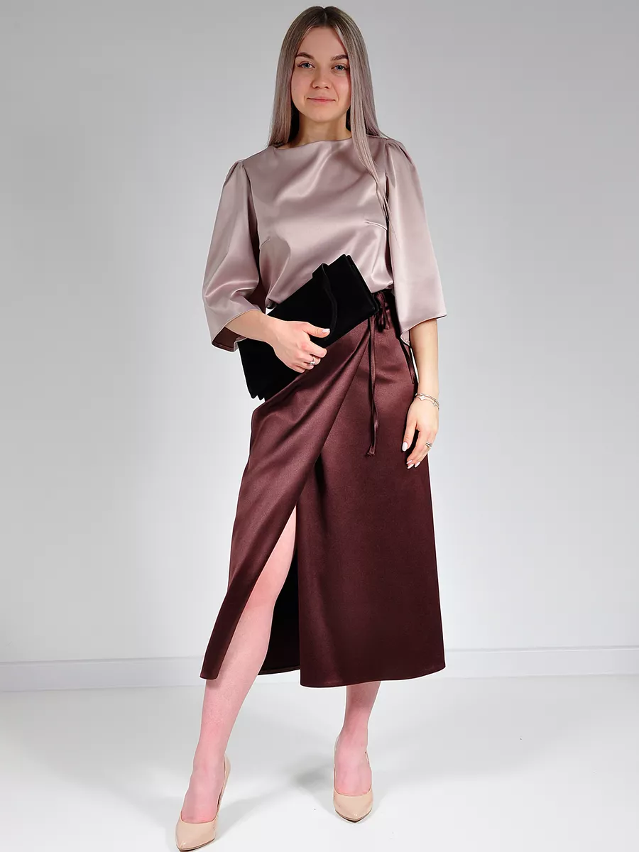 Юбка шелковая атласная миди на запах — изображение 5