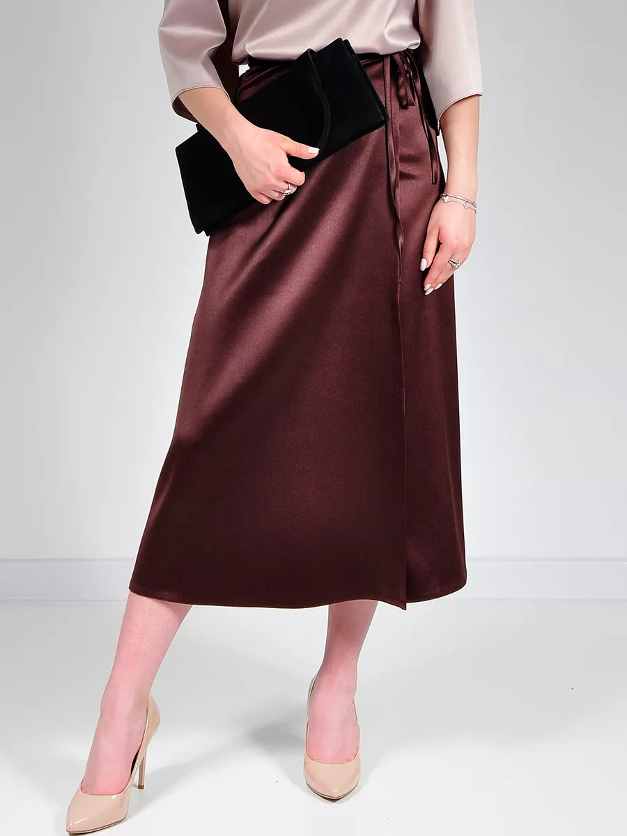 Юбка шелковая атласная миди на запах — изображение 7