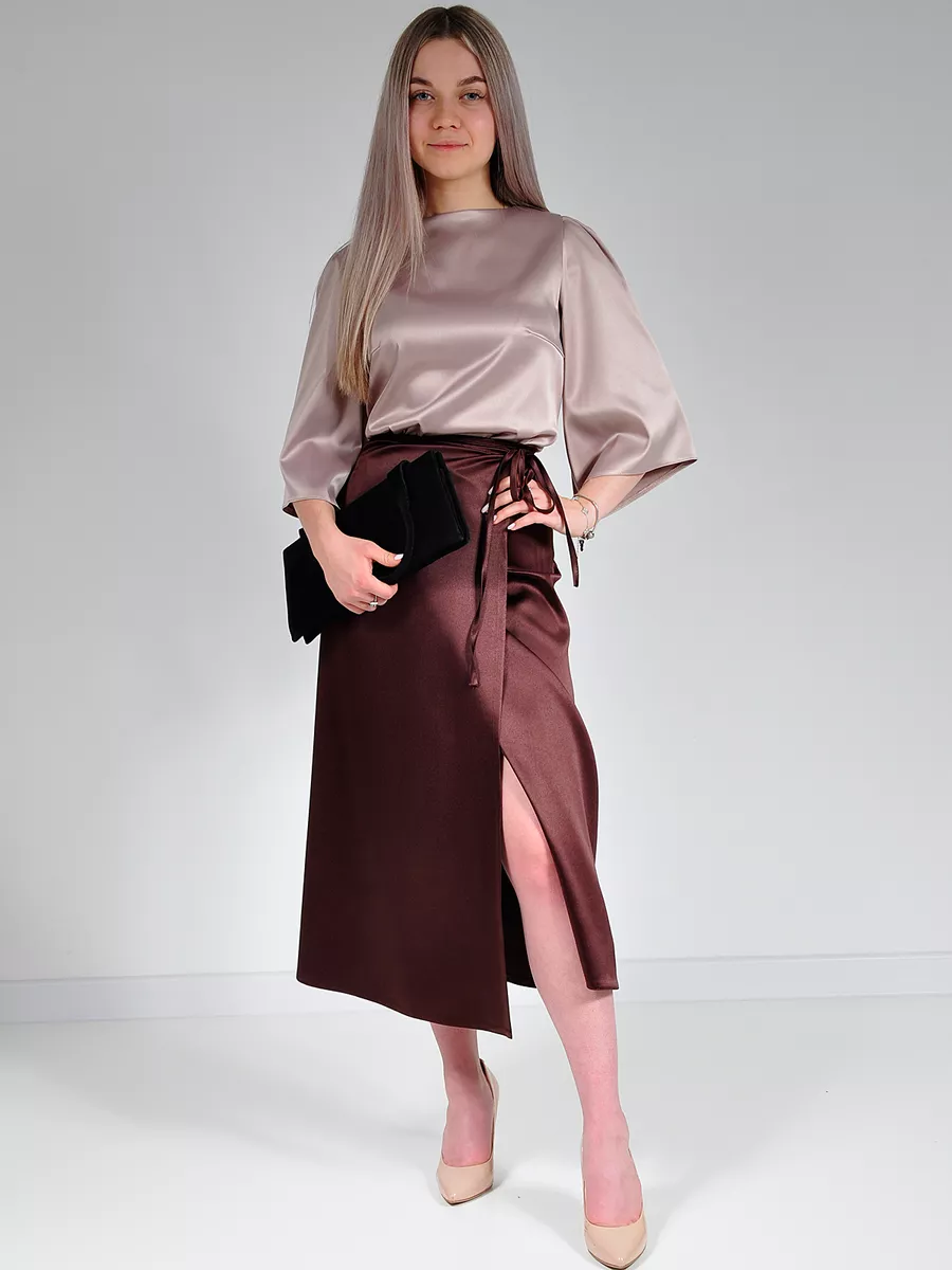 Юбка шелковая атласная миди на запах — изображение 8