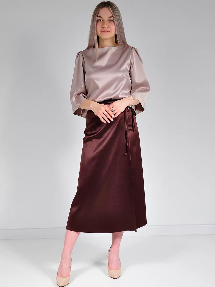 Юбка шелковая атласная миди на запах — изображение 9