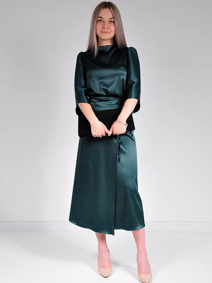 Юбка шелковая атласная миди большие размеры — изображение 13