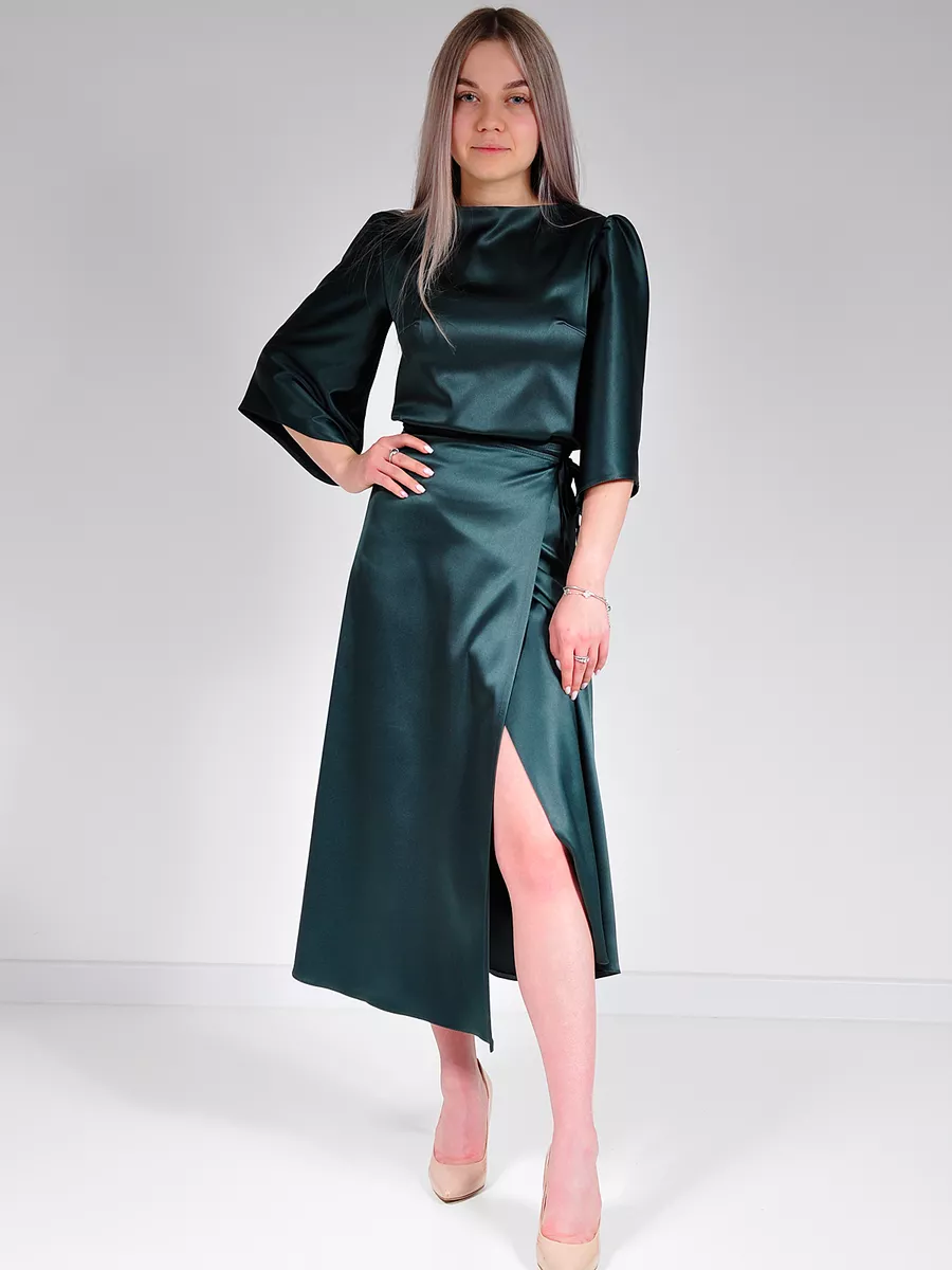 Юбка шелковая атласная миди большие размеры — изображение 15