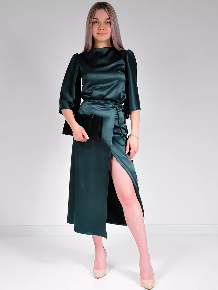 Юбка шелковая атласная миди большие размеры — изображение 5