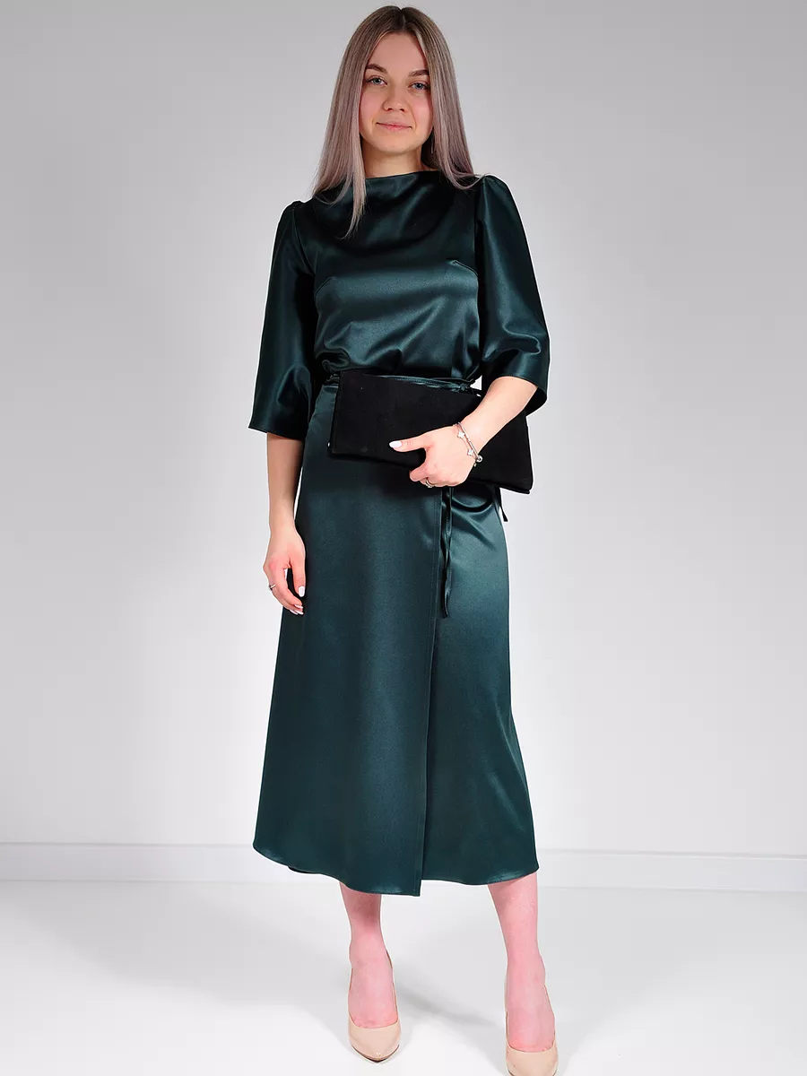 Юбка шелковая атласная миди большие размеры — изображение 8