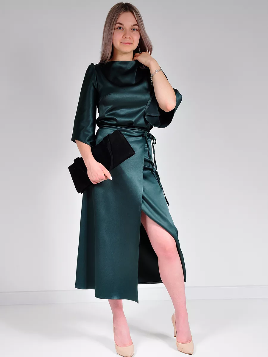 Юбка шелковая атласная миди большие размеры — изображение 9