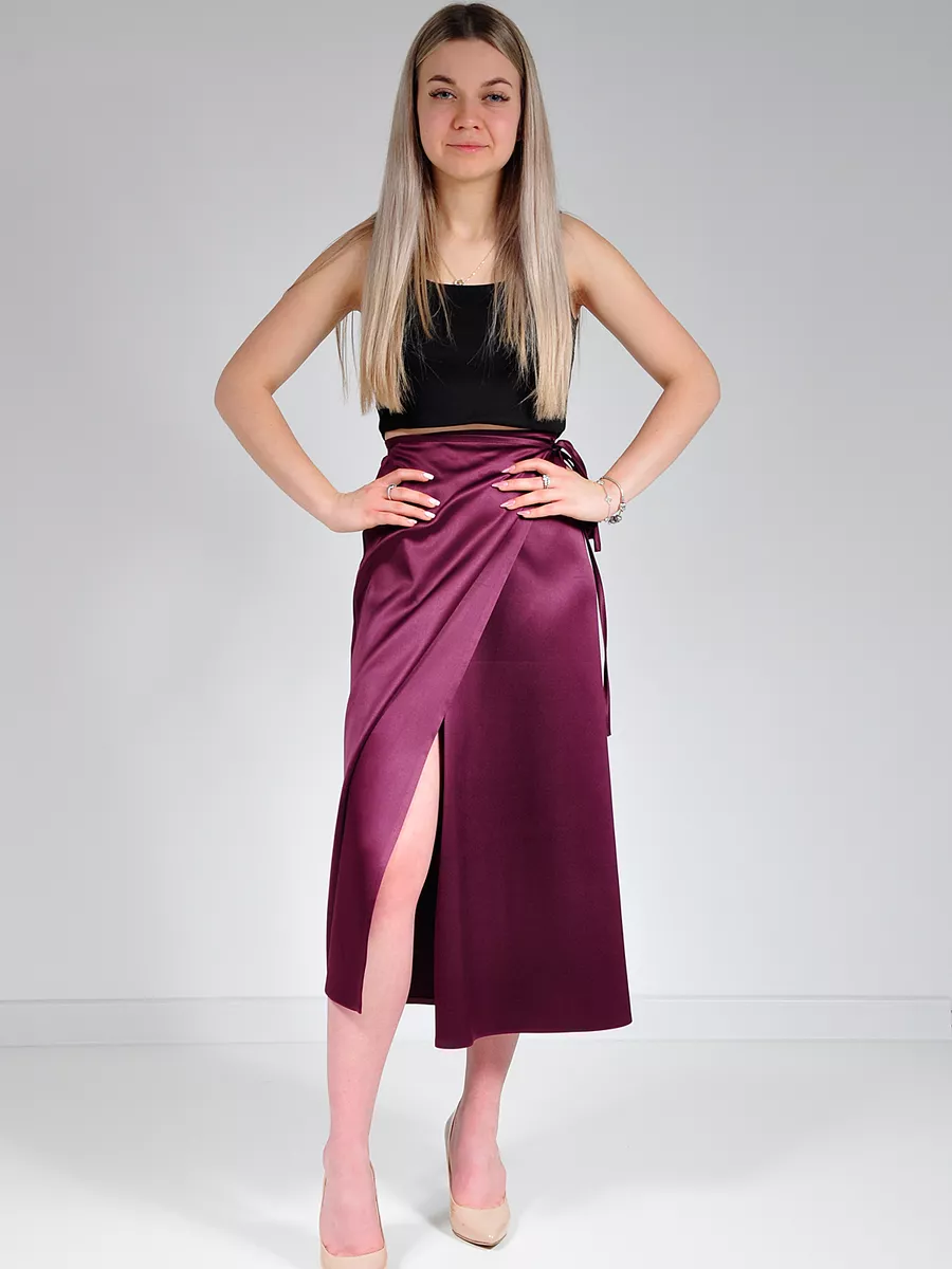 Юбка шелковая атласная с разрезом — изображение 12