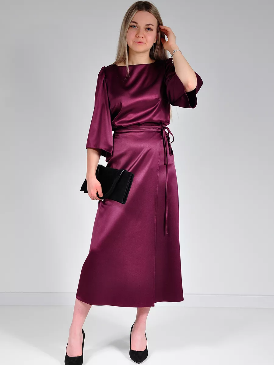 Юбка шелковая атласная с разрезом — изображение 3