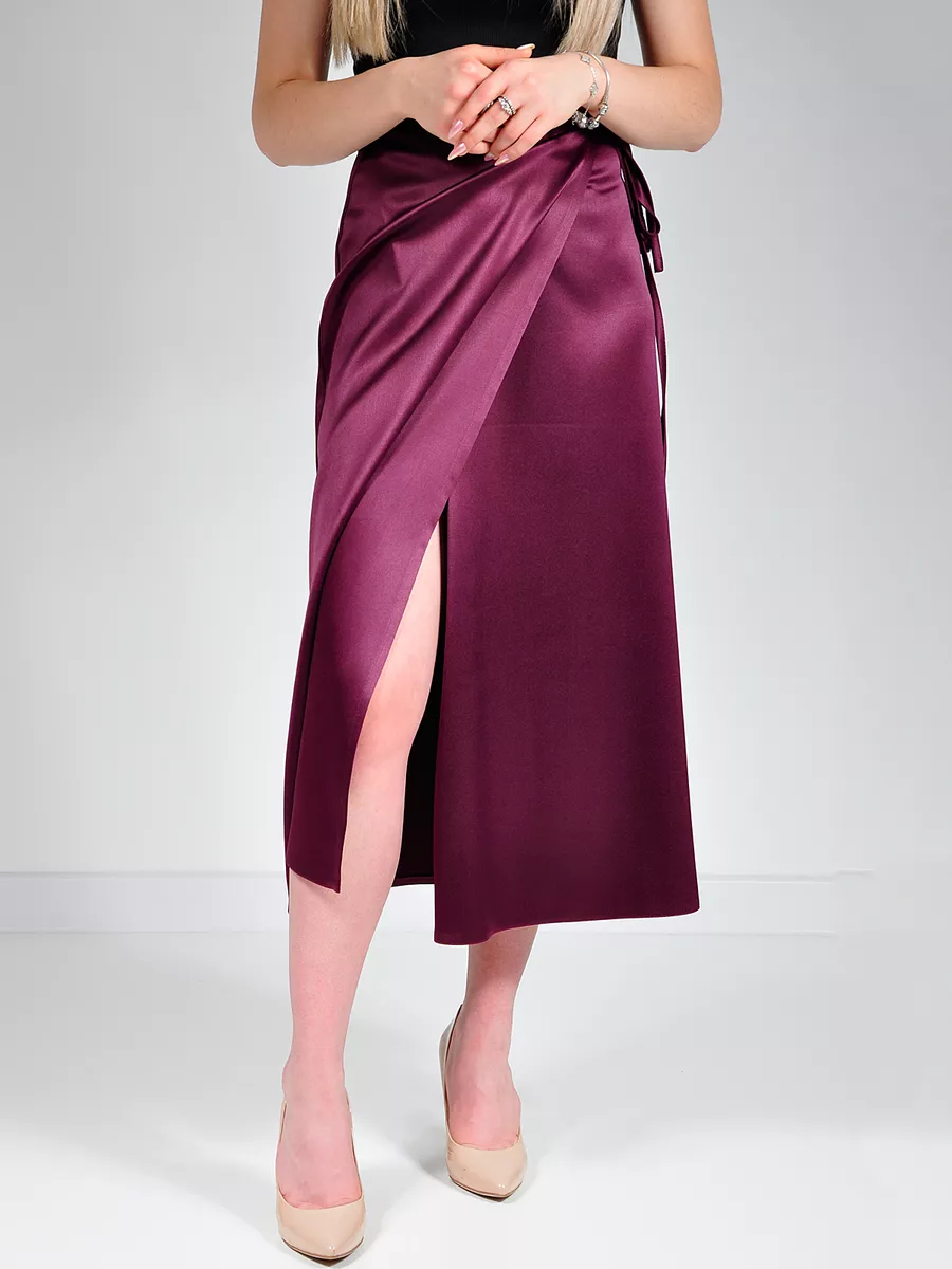 Юбка шелковая атласная с разрезом — изображение 4