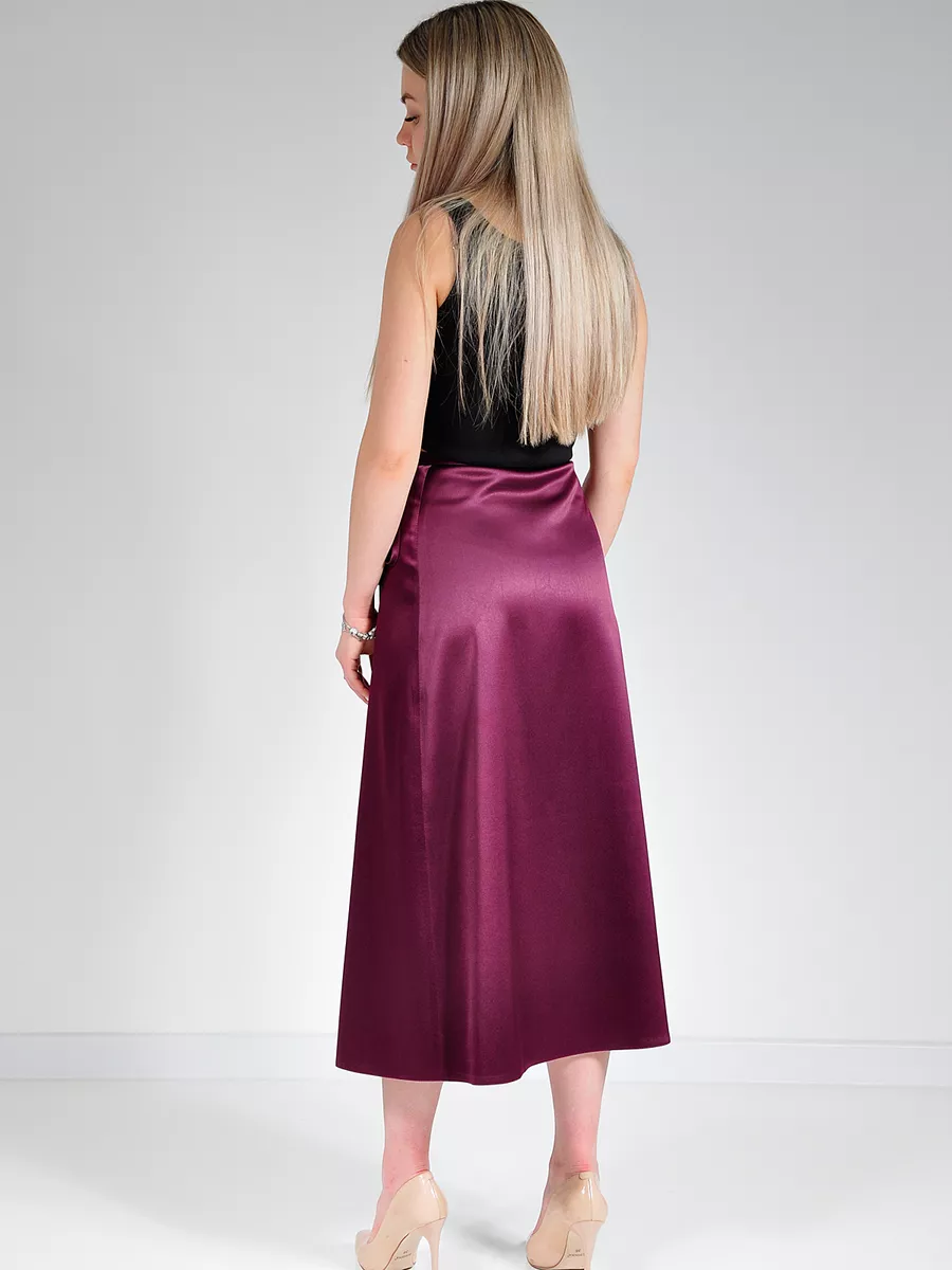 Юбка шелковая атласная с разрезом — изображение 5