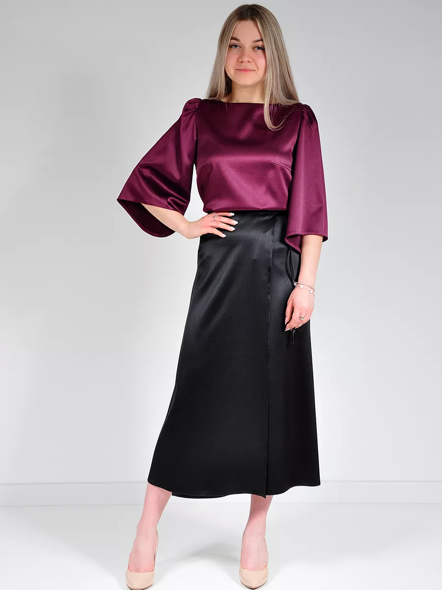 Юбка шелковая атласная миди с запахом — изображение 10