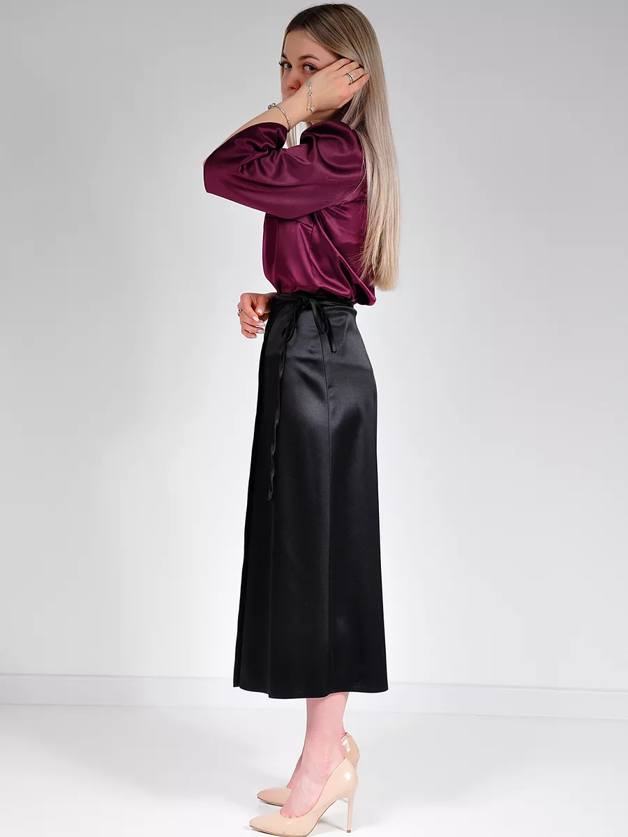 Юбка шелковая атласная миди с запахом — изображение 11
