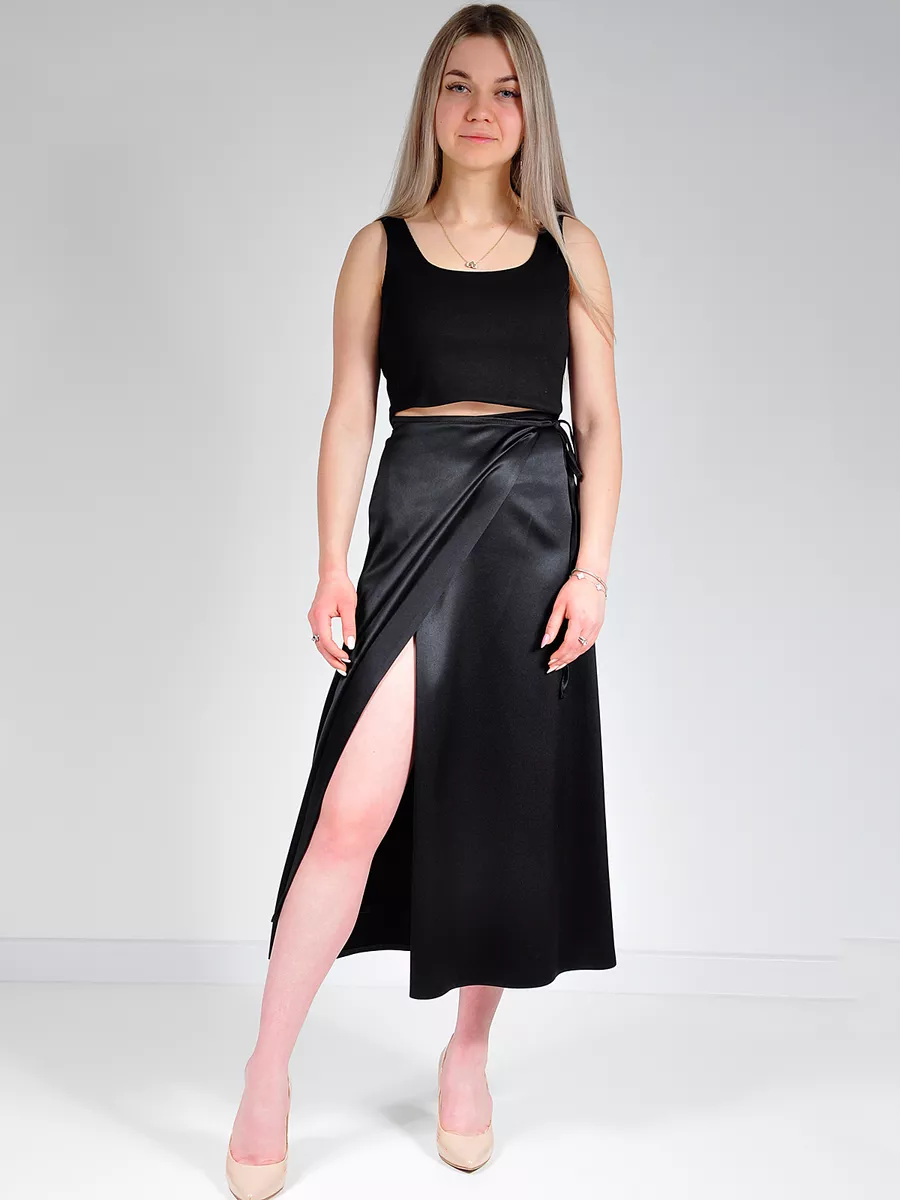 Юбка шелковая атласная миди с запахом — изображение 12
