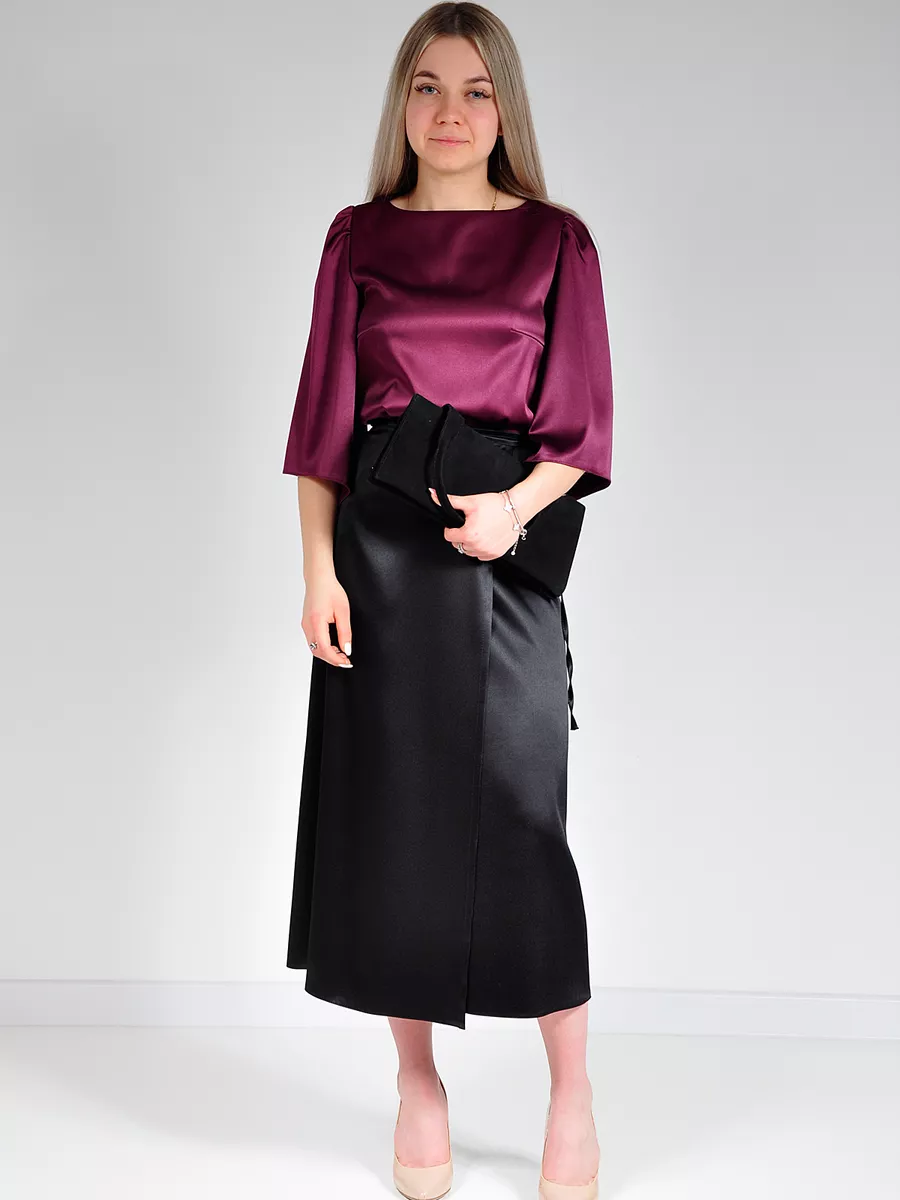 Юбка шелковая атласная миди с запахом — изображение 13